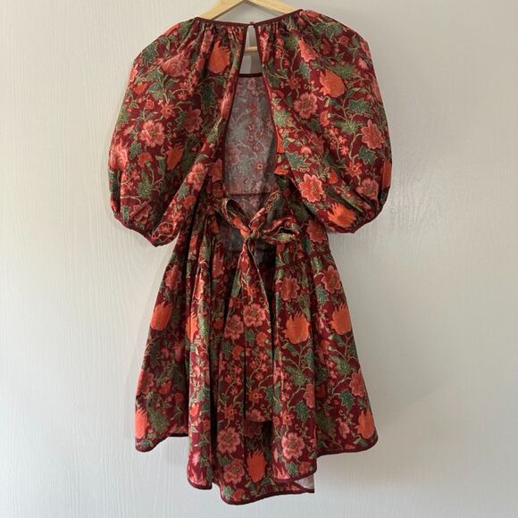 Laura Ashley UO Exclusive Tiered Bella Dress Floral Red Pink Exposed Back Medium - Picture 8 of 11